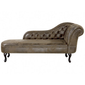 Right Hand Chaise Lounge Faux Suede Brown NIMES