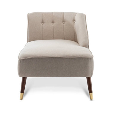 Right Hand Chaise Lounge in Beige Linen Fabric