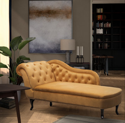 Right Hand Chaise Lounge in Velvet Gold