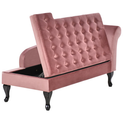 Right-Hand Chaise Lounge PESSAC Velvet Pink with Storage