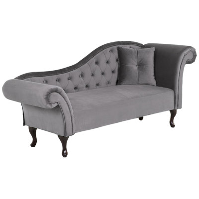 Right Hand Chaise Lounge Velvet Grey LATTES