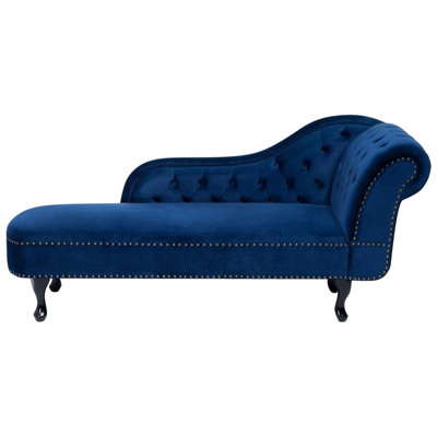 Right Hand Chaise Lounge Velvet Navy Blue NIMES | DIY at B&Q