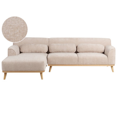 Right Hand Chenille Corner Sofa Beige SIMOS