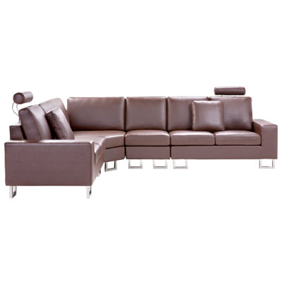 Right Hand Corner Leather Sofa Brown STOCKHOLM