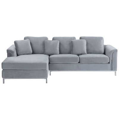 Right-Hand Corner Sofa OSLO Grey Velvet