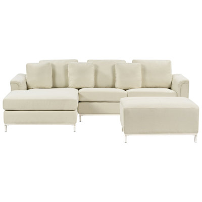 Right-Hand Corner Sofa with Ottoman OSLO Beige Fabric