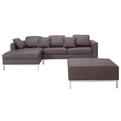 Right-Hand Corner Sofa with Ottoman OSLO Brown Leather