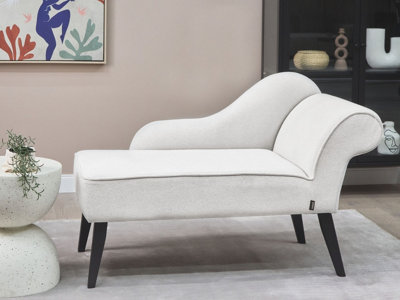 Right Hand Fabric Chaise Lounge White BIARRITZ