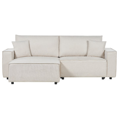 Right Hand Fabric Corner Sofa Bed with Storage Beige KARILA