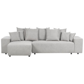 Right Hand Fabric Corner Sofa Bed with Storage Light Grey LUSPA