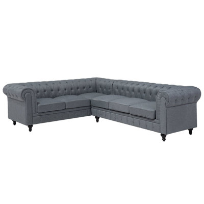 Right Hand Fabric Corner Sofa Grey CHESTERFIELD