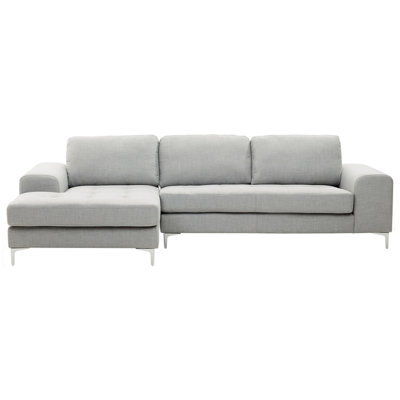 Right Hand Fabric Corner Sofa Light Grey KIRUNA