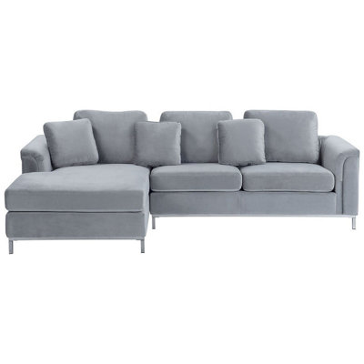 Right Hand Fabric Corner Sofa Light Grey OSLO