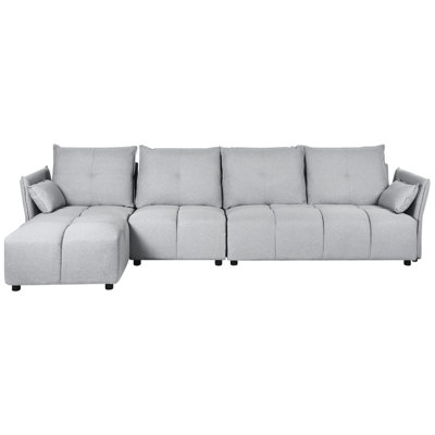 Right Hand Fabric Corner Sofa Light Grey TOMRA