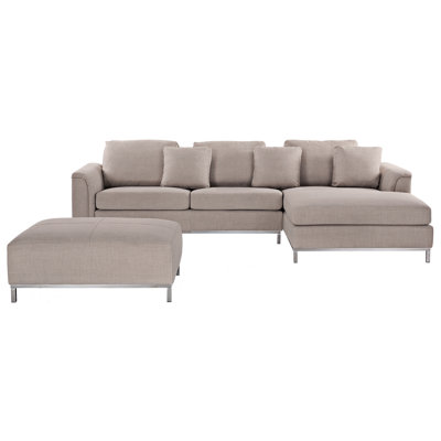 Right Hand Fabric Corner Sofa with Ottoman Beige OSLO