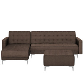 Right Hand Fabric Corner Sofa with Ottoman Brown ABERDEEN