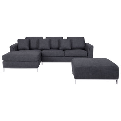 Right Hand Fabric Corner Sofa with Ottoman Grey OSLO