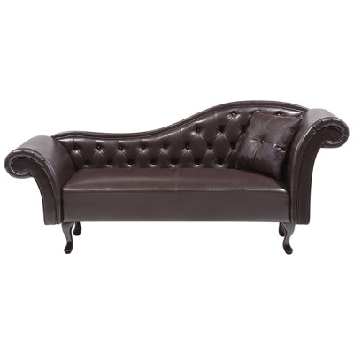 Right Hand Faux Leather Chaise Lounge Brown LATTES