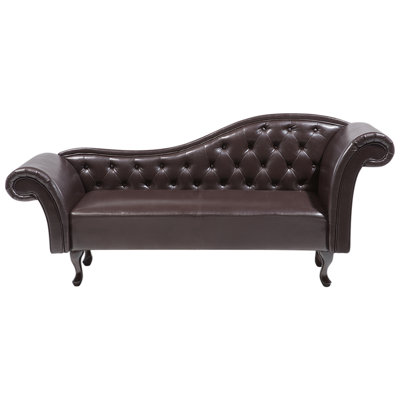 Right Hand Faux Leather Chaise Lounge Brown LATTES