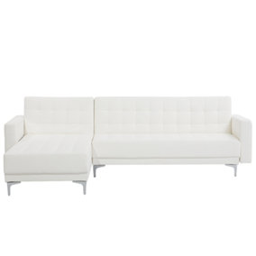 Right Hand Faux Leather Corner Sofa White ABERDEEN