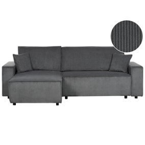 Right Hand Jumbo Cord Corner Sofa Bed Graphite Grey ABACKA