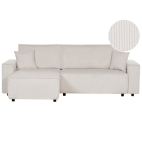 Right Hand Jumbo Cord Corner Sofa Bed Off-White ABACKA