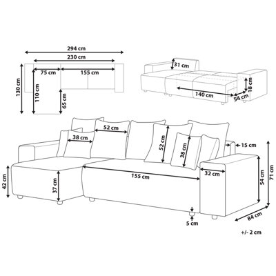 Right Hand Jumbo Cord Corner Sofa Bed with Storage Light Beige LUSPA