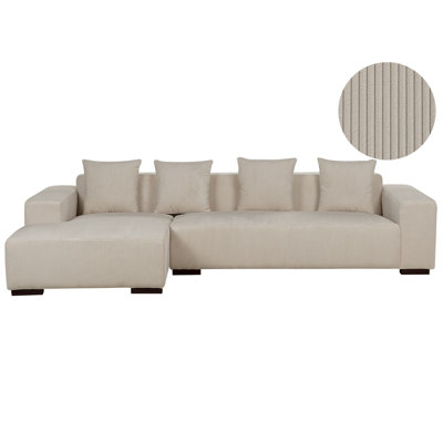 Right Hand Jumbo Cord Corner Sofa Beige LUNGO