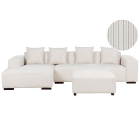 Right Hand Jumbo Cord Corner Sofa with Ottoman Off-White LUNGO
