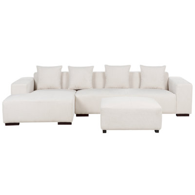 Right Hand Jumbo Cord Corner Sofa with Ottoman Off-White LUNGO