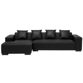 Right Hand Leather Corner Sofa Black LUNGO