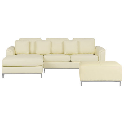 Right Hand Leather Corner Sofa with Ottoman Beige OSLO