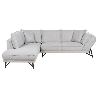 Right Hand Linen Corner Sofa Light Grey ELGA