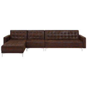 Right Hand Modular Faux Leather Sofa Brown ABERDEEN