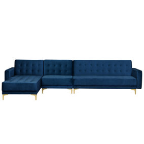 Right Hand Modular Velvet Sofa Navy Blue ABERDEEN