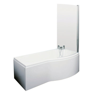 Right Hand Shower Bath Bundle - Includes Tub, Curved 6mm Safety Glass Bath Screen and Front Panel - 1500mm