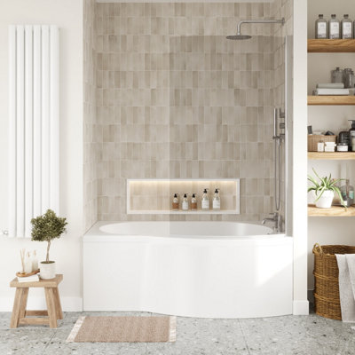 Right Hand Shower Bath Bundle - Includes Tub, Curved 6mm Safety Glass Bath Screen and Front Panel - 1500mm