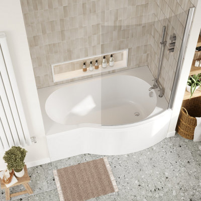 Right Hand Shower Bath Bundle - Includes Tub, Curved 6mm Safety Glass Bath Screen and Front Panel - 1500mm