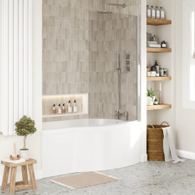 Right Hand Shower Bath Bundle - Includes Tub, Curved 6mm Safety Glass Bath Screen and Front Panel - 1500mm