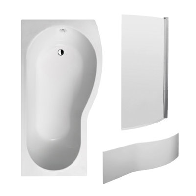 Right Hand Shower Bath Bundle - Includes Tub, Curved 6mm Safety Glass Bath Screen and Front Panel - 1700mm