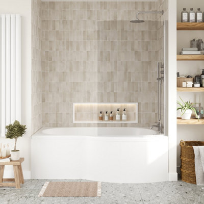 Right Hand Shower Bath Bundle - Includes Tub, Curved 6mm Safety Glass Bath Screen and Front Panel - 1700mm