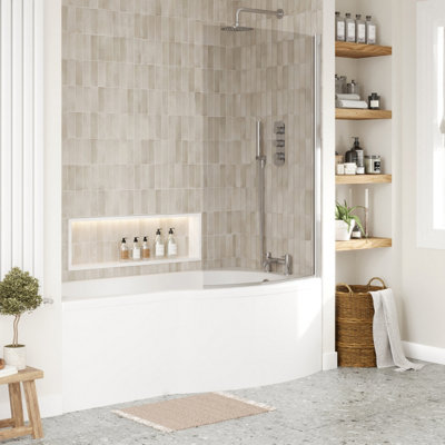 Right Hand Shower Bath Bundle - Includes Tub, Curved 6mm Safety Glass Bath Screen and Front Panel - 1700mm