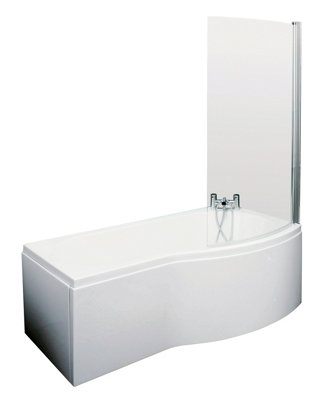 Right Hand Shower Bath Bundle - Includes Tub, Curved 6mm Safety Glass Screen and Front Panel - 1500mm