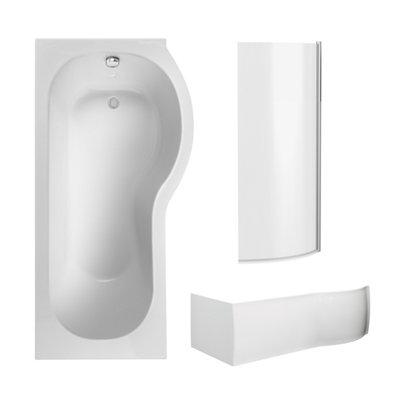 Right Hand Shower Bath Bundle - Includes Tub, Curved 6mm Safety Glass Screen and Front Panel - 1700mm