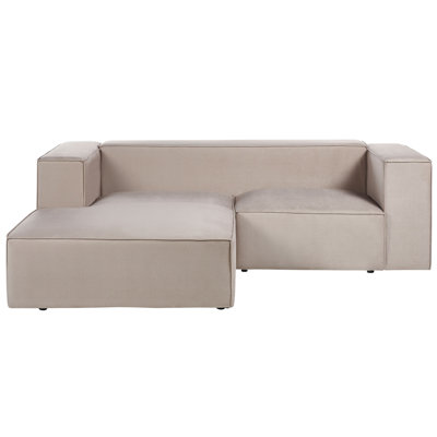 Right Hand Velvet 2 Seater Corner Sofa Taupe Beige VERNON