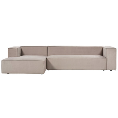 Right Hand Velvet 3 Seater Corner Sofa Taupe Beige VERNON