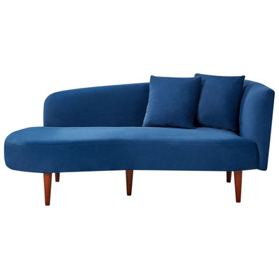 Right Hand Velvet Chaise Lounge Blue CHAUMONT