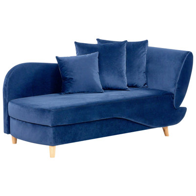 Right Hand Velvet Chaise Lounge with Storage Blue MERI II