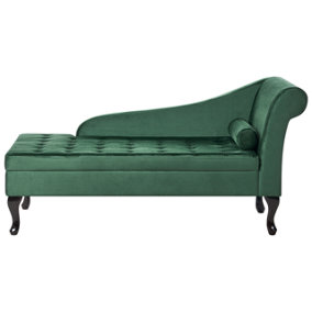Right Hand Velvet Chaise Lounge with Storage Dark Green PESSAC