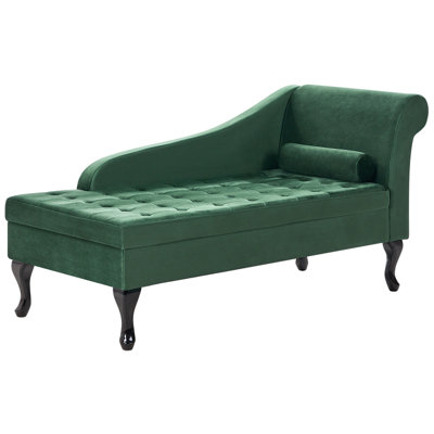 Right Hand Velvet Chaise Lounge with Storage Dark Green PESSAC